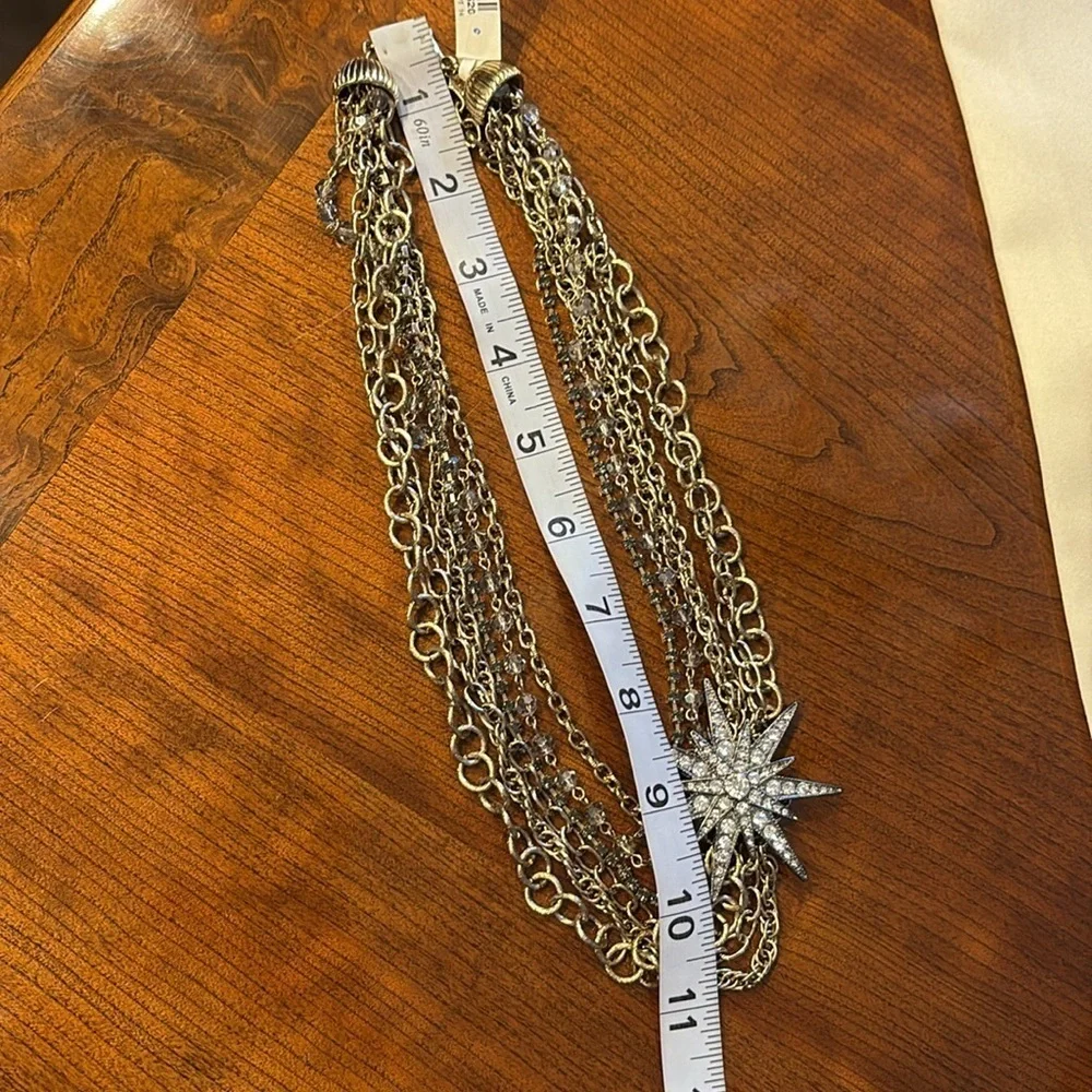 CN creations antique multi strands Goldtone crystal statement necklace Starburst